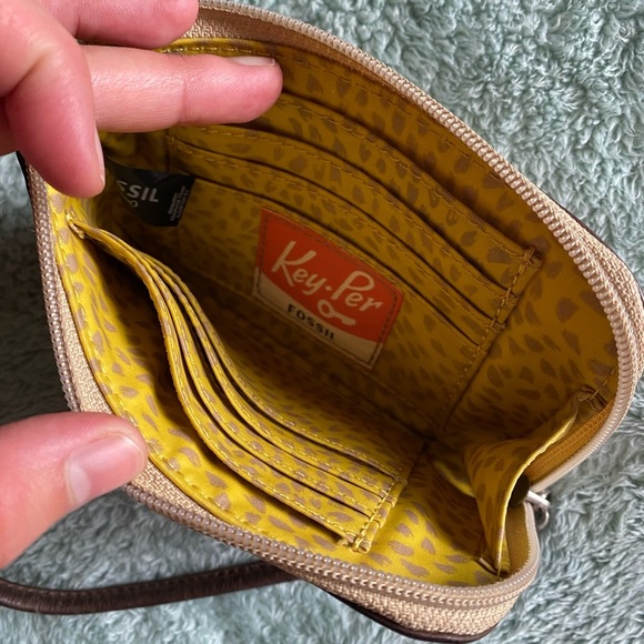 Fossil Yellow and Brown Clutch Wristlet with Leather Trim - Picture 3 of 3